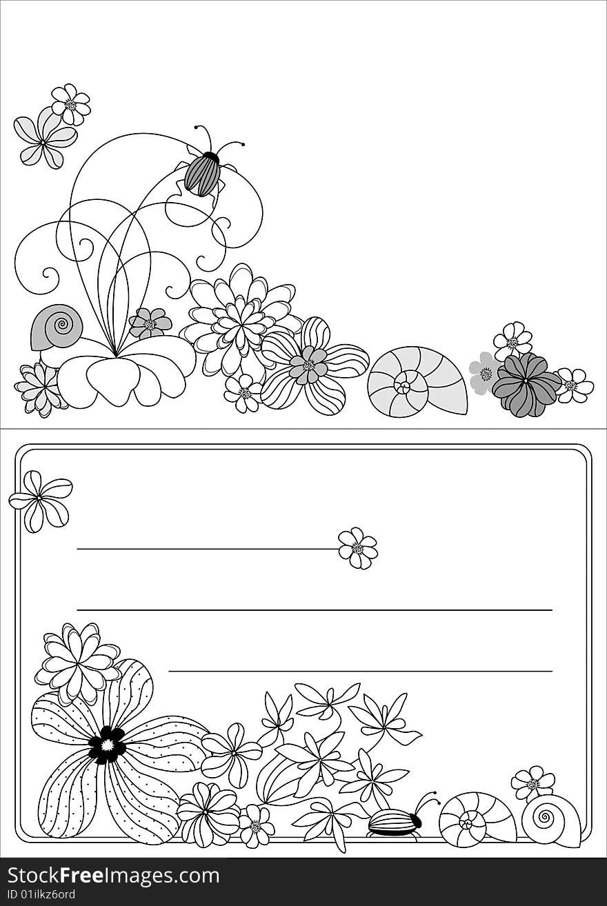 Design with flowers drawing and beetles