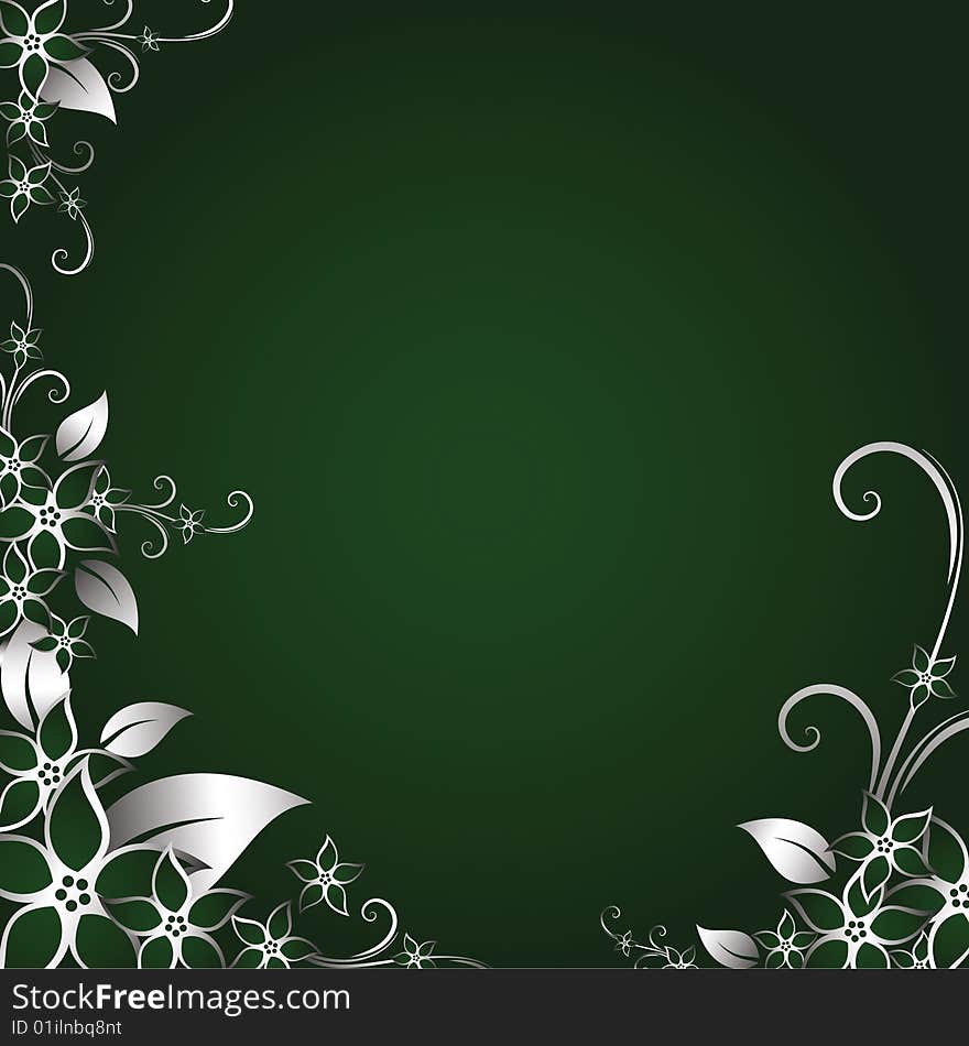 Silver floral and green background. Silver floral and green background