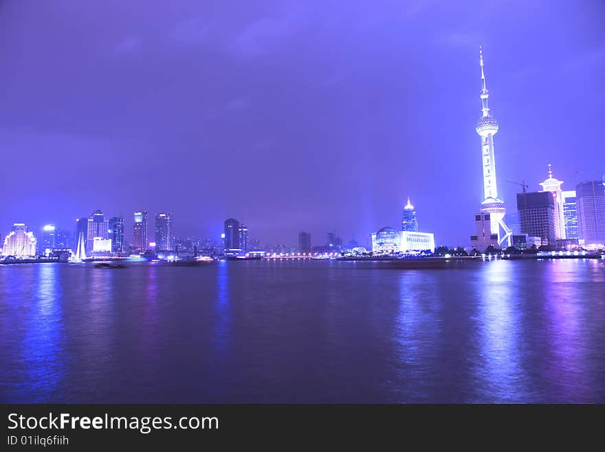 Economic Center of China - Night View of Shanghai with Pearl Tower. Economic Center of China - Night View of Shanghai with Pearl Tower