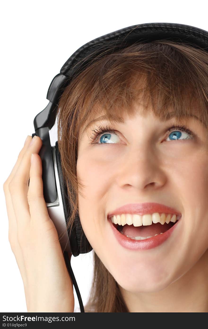 Young smiling woman with headphones. Young smiling woman with headphones