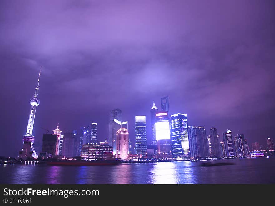 Economic Center of China - Night View of Shanghai with Pearl Tower. Economic Center of China - Night View of Shanghai with Pearl Tower