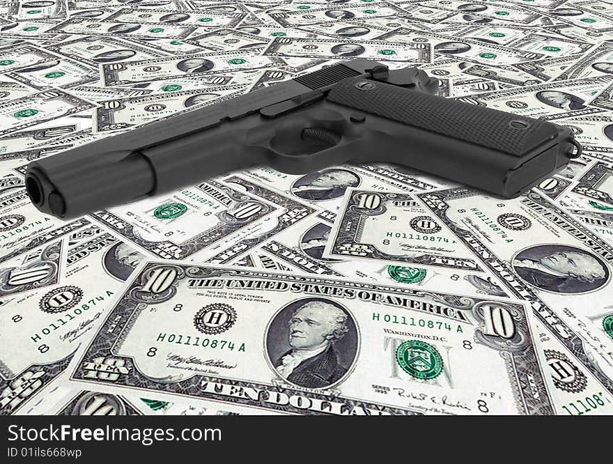 Colt over US dollars background. Colt over US dollars background