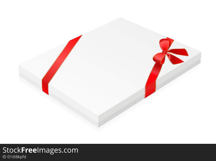 White box tied up by a red bow. White box tied up by a red bow