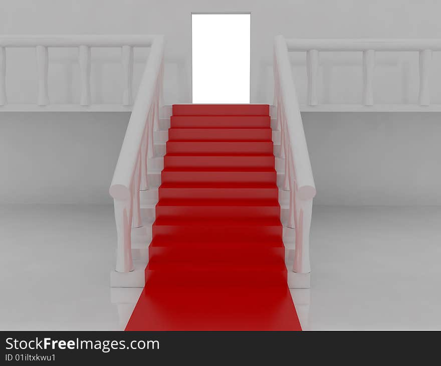 3d render of staircase and red carpet.