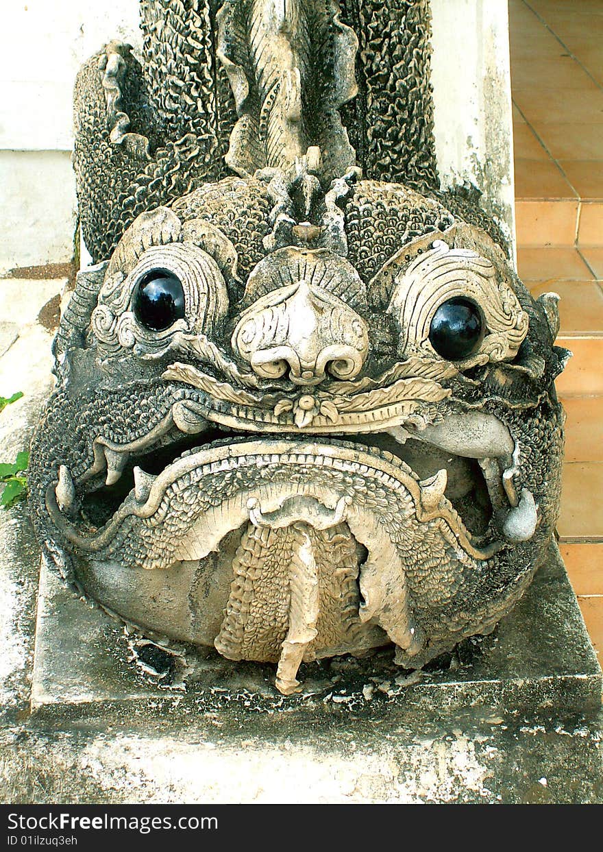 A stone head of sea dragon, Chiang Mai, Thailand. A stone head of sea dragon, Chiang Mai, Thailand