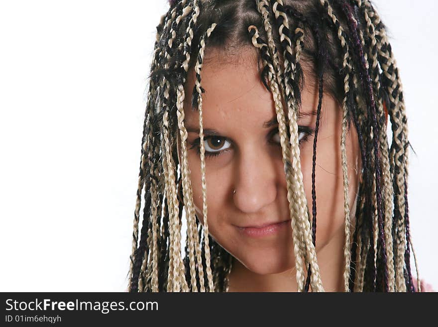 The nice girl with an ethnic dreadlocks hairdress