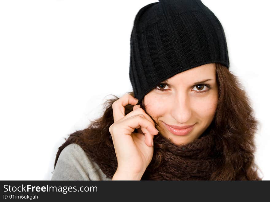 Cute girl in winter hat isolated