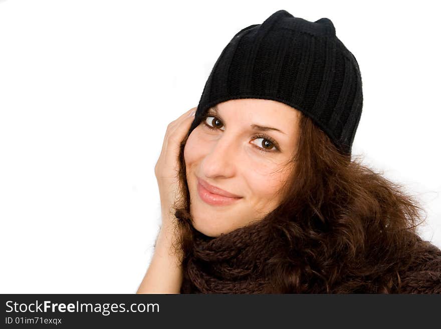 Cute girl in winter hat isolated