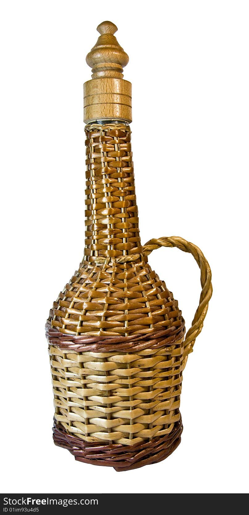 The wine bottle wreathed by straws