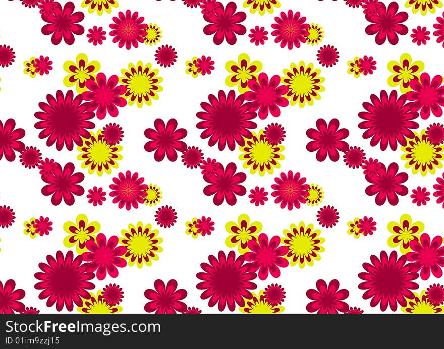 A flower pattern that is seamless with the colors pink and yellow. A flower pattern that is seamless with the colors pink and yellow