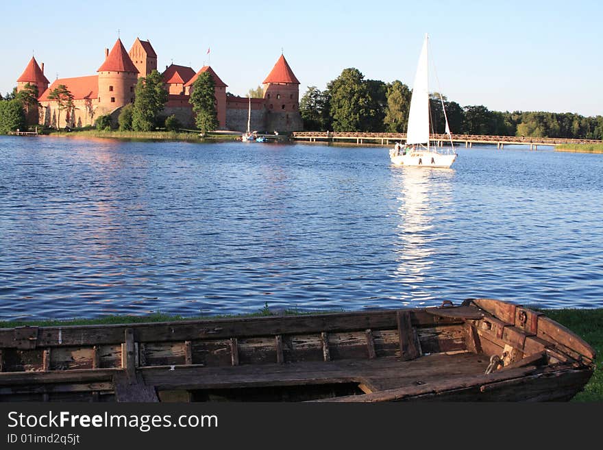 Castle, lake and boats in Trakai, Lithuania. Castle, lake and boats in Trakai, Lithuania