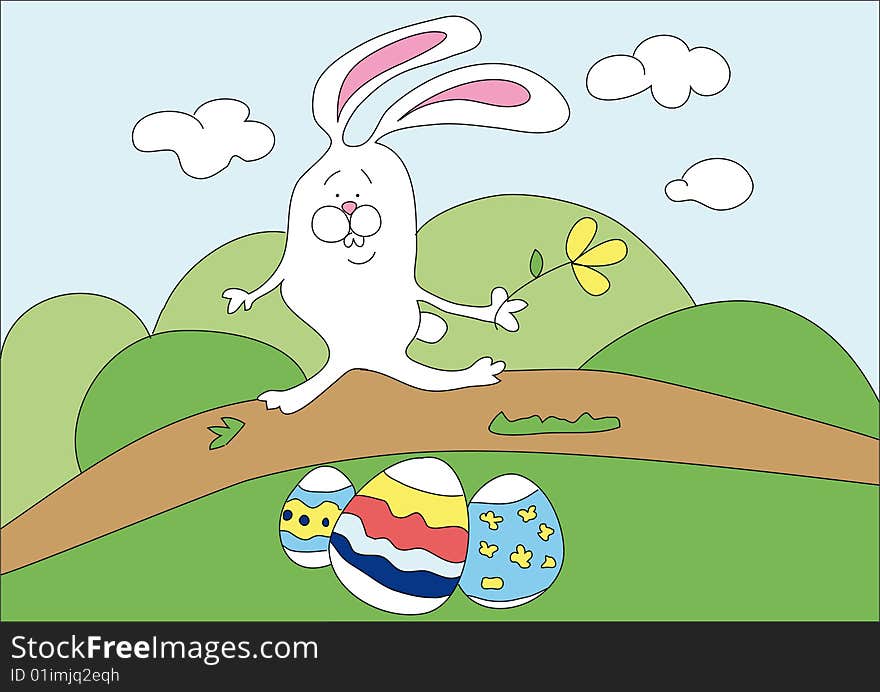 Happy rabbit and easter eggs. Happy rabbit and easter eggs