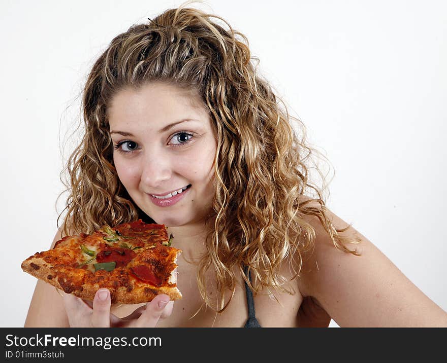 Girl Eating Pizza Slice