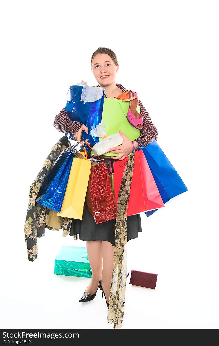 Young woman with bags isolated on white. Young woman with bags isolated on white