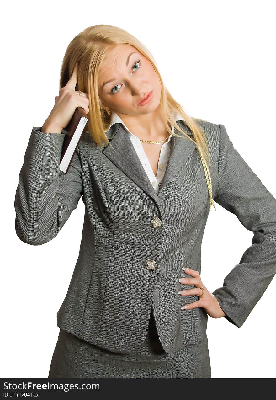 Portrait of pretty blonde with a book isolated over white with clipping path