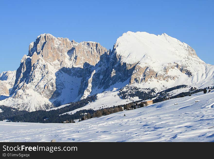 Mountain landscape, snow in the dolomites, alps. Mountain landscape, snow in the dolomites, alps