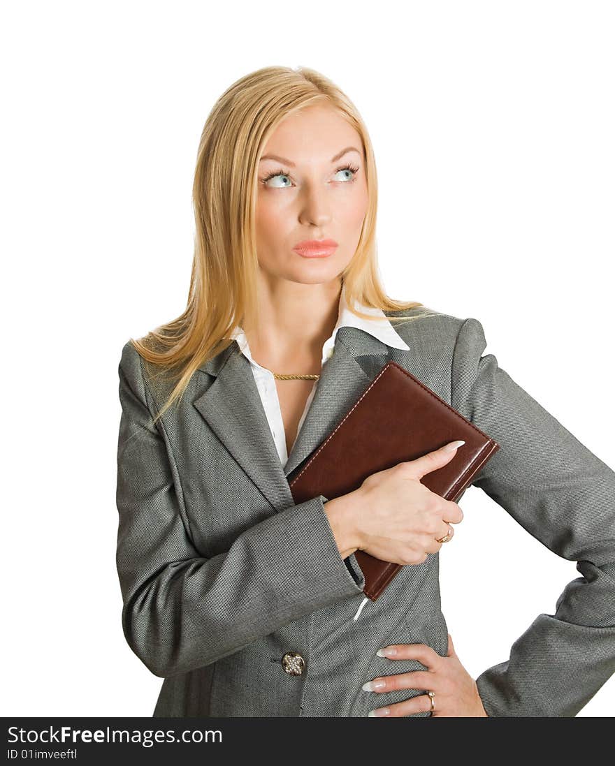 Portrait of pretty blonde with a book isolated over white with clipping path