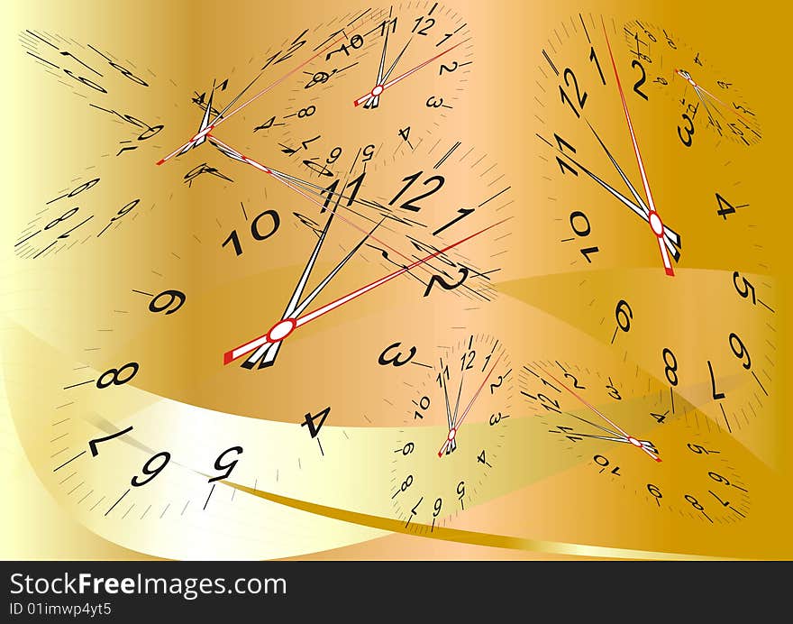 The several clocks - gold background. The several clocks - gold background.