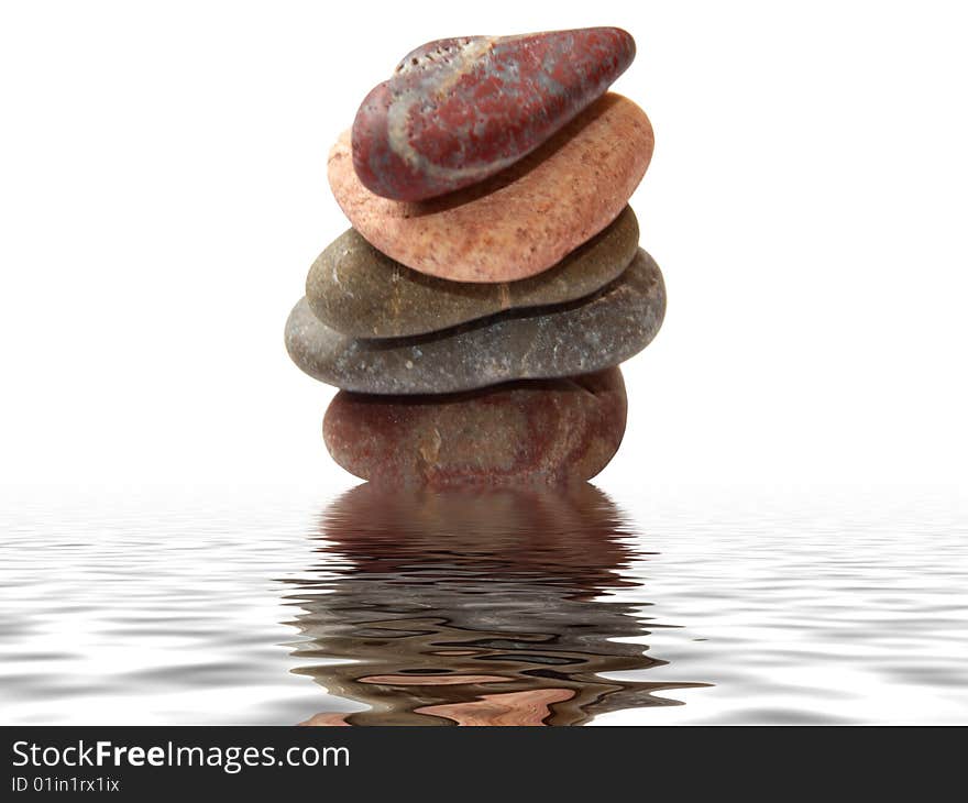 Stones for spa procedures on a glass water. Stones for spa procedures on a glass water.