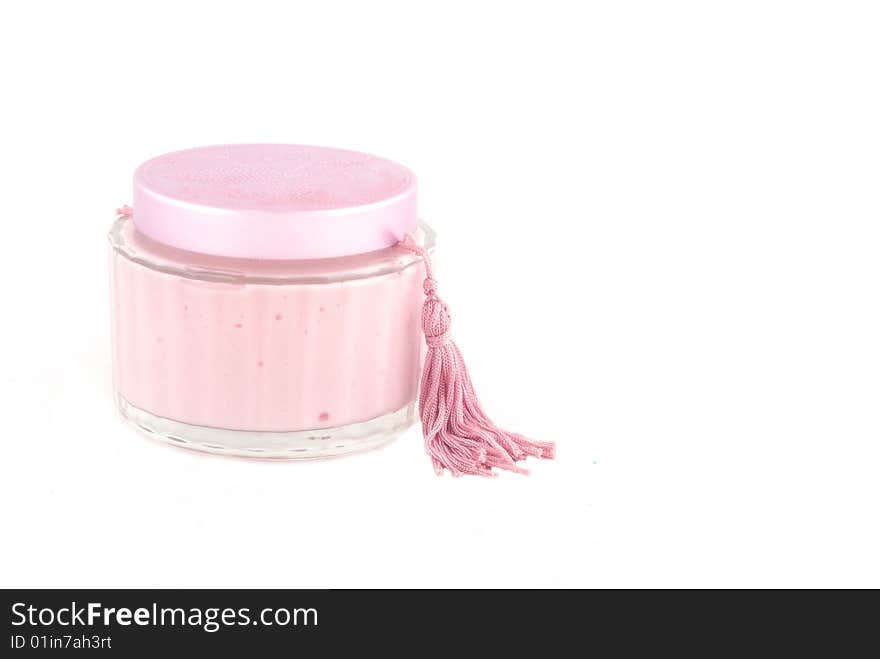 Pink bath cosmetic isolated on white. Pink bath cosmetic isolated on white