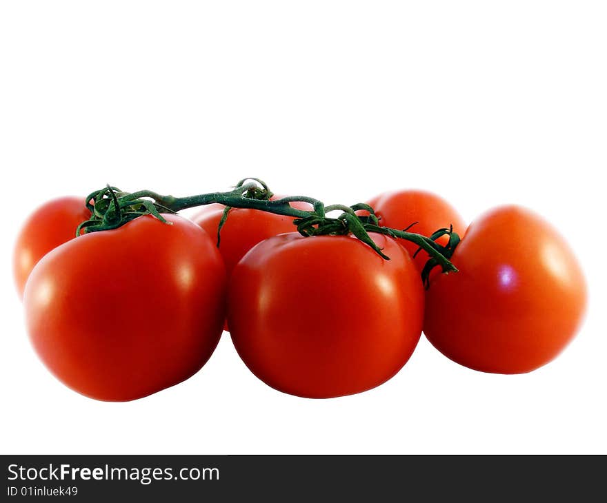 Six of ripe, red tomato, white background. Six of ripe, red tomato, white background