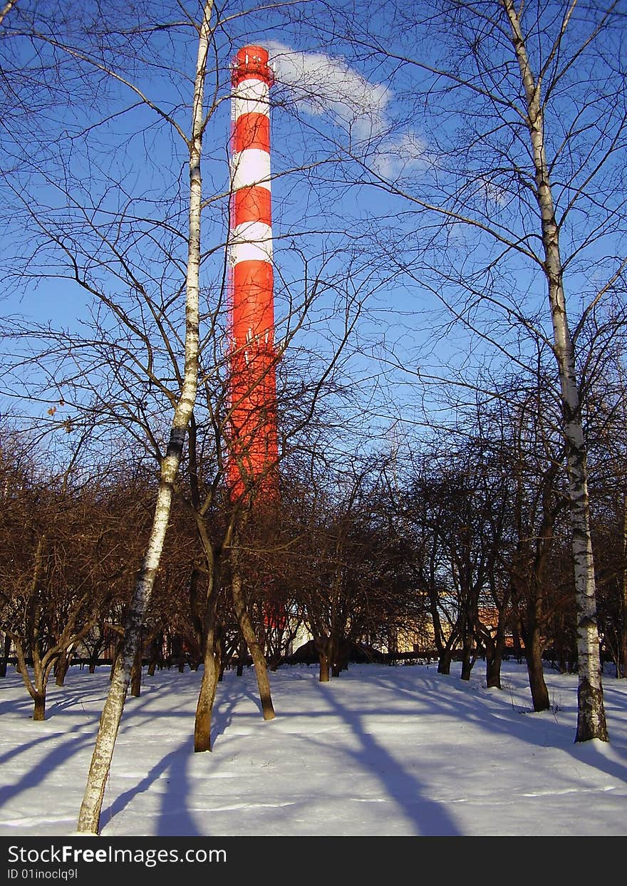 The pipe of boiler-house, which heats houses in the winter