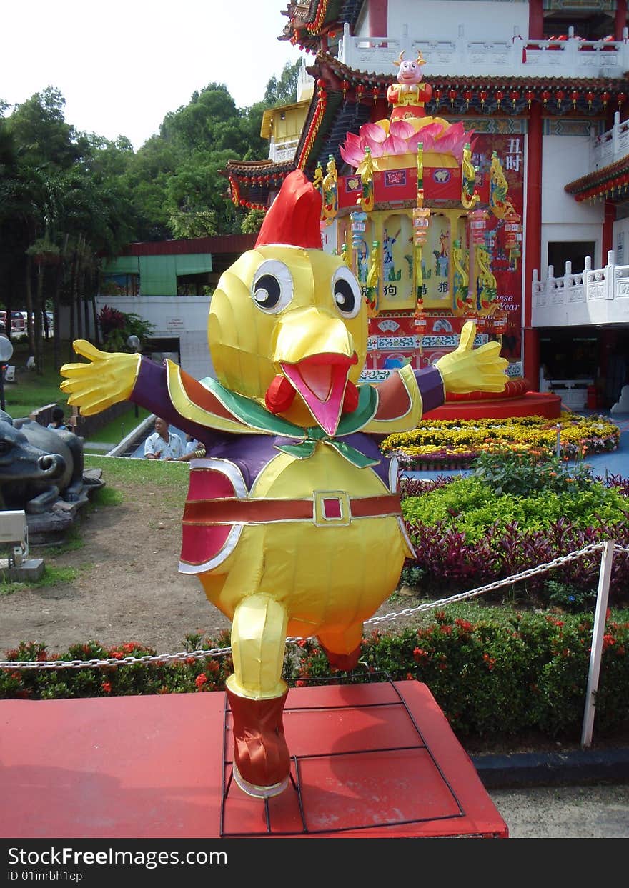 A bright figure representing the rooster from the Chinese zodiac in Kuala Lumpur, Malaysia. A bright figure representing the rooster from the Chinese zodiac in Kuala Lumpur, Malaysia.