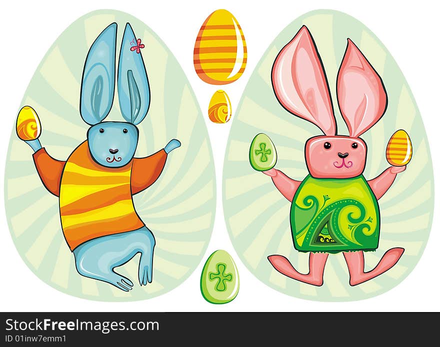 Vector Easter Bunnies in eggs