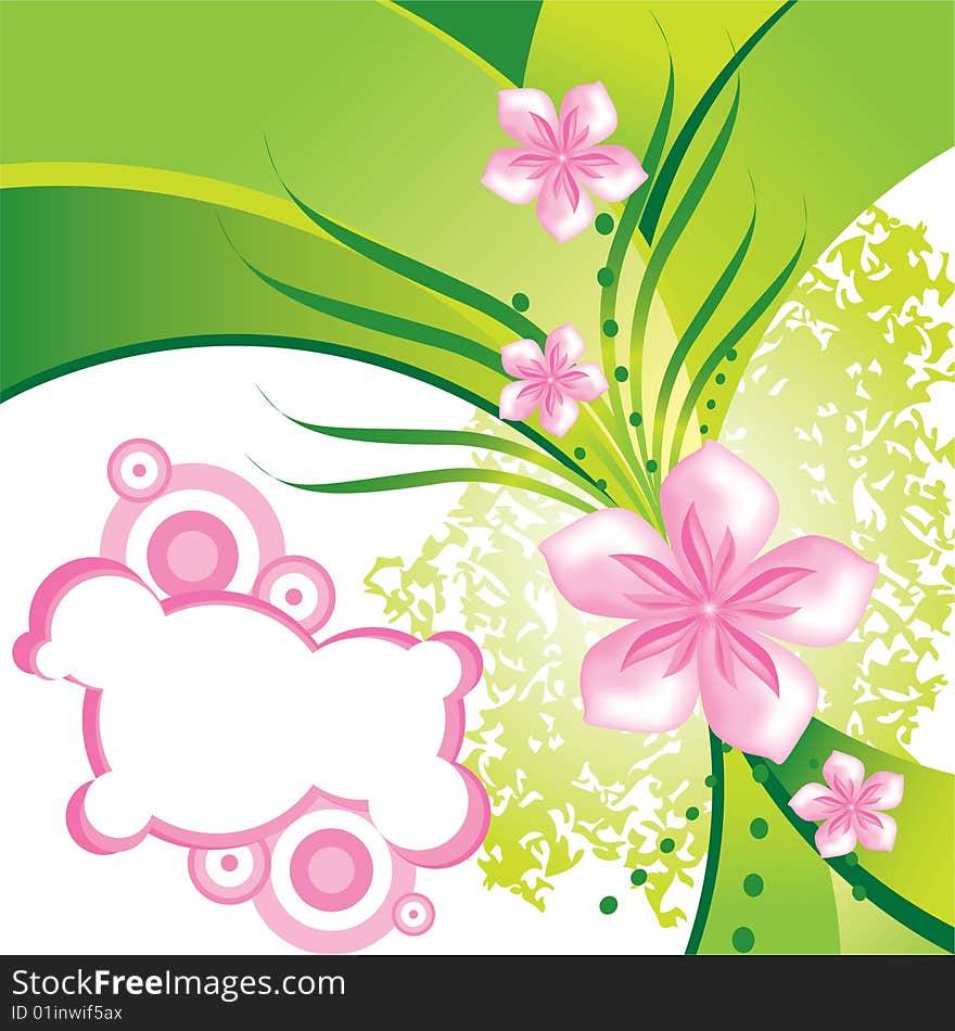 Abstract flowers on green background with space for text