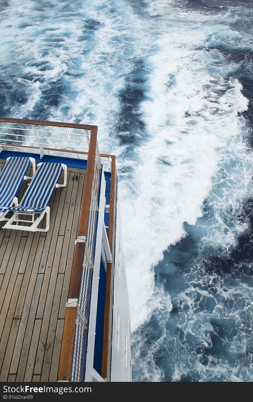 South Pacific cruise.....Looking down onto deck chairs and ocean