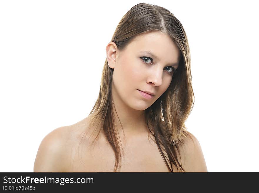 Close-up portrait of beautiful girl with attractive Green eyes