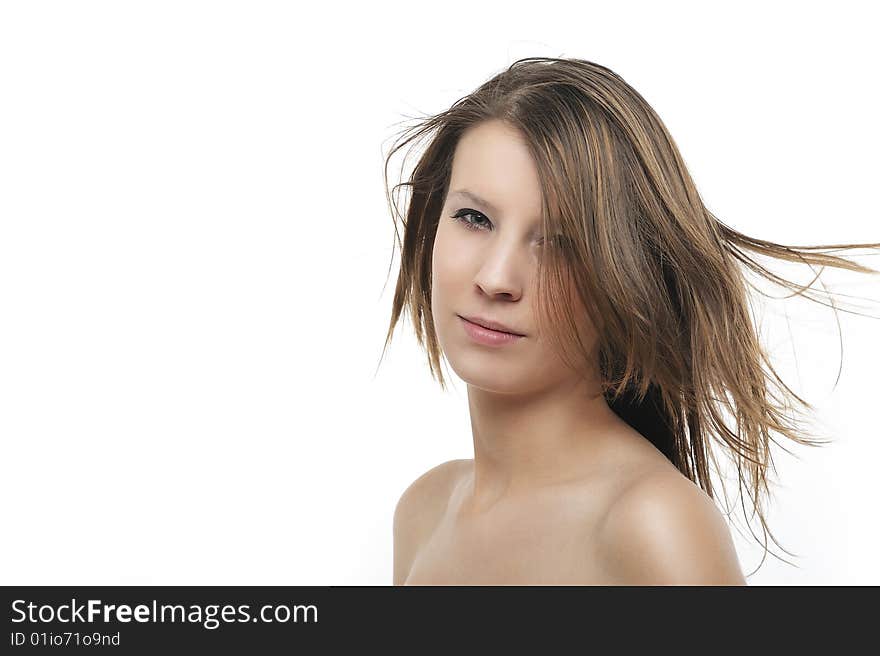 Close-up portrait of beautiful girl with attractive Green eyes