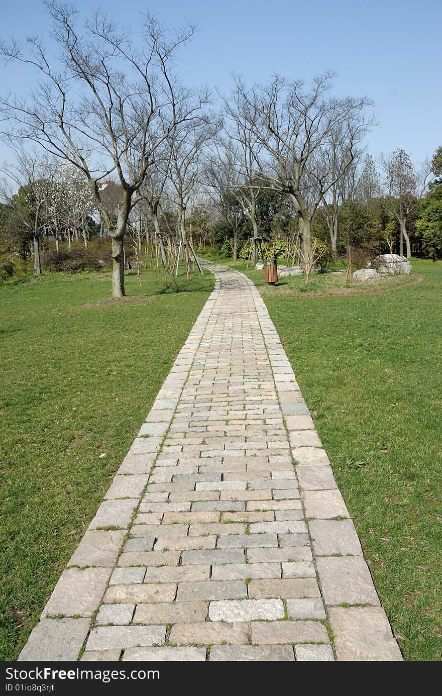 Garden stone path with grass. Garden stone path with grass