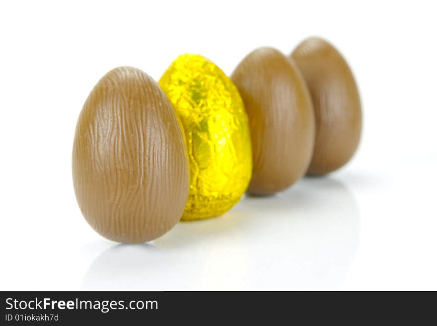 Chocolate easter eggs isolated against a white background