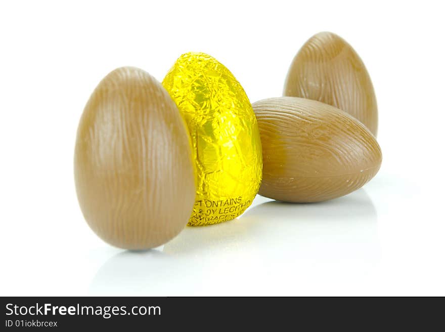 Chocolate easter eggs isolated against a white background