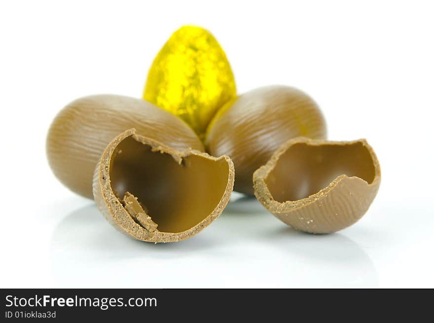 Chocolate easter eggs isolated against a white background