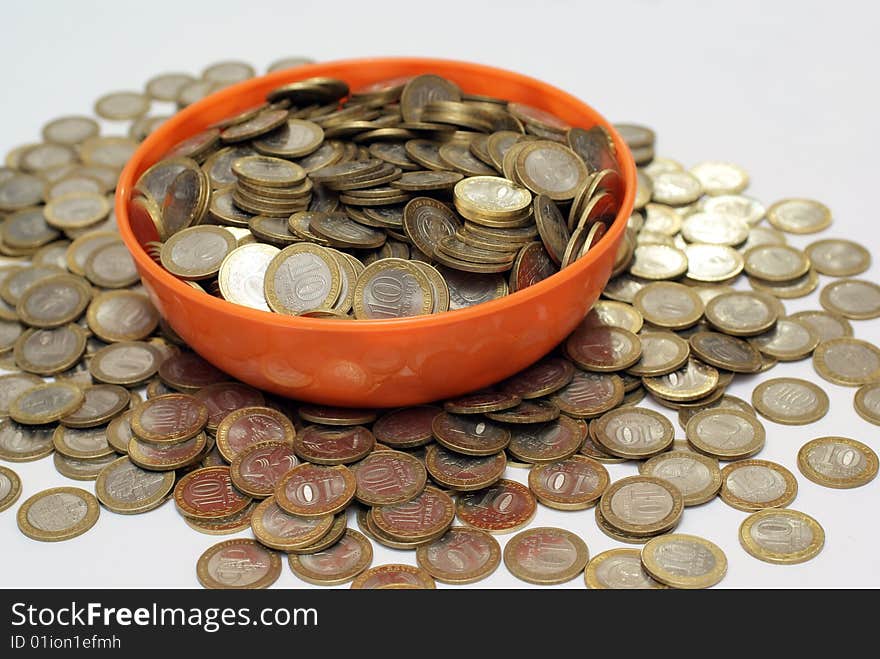 A plate full of coins