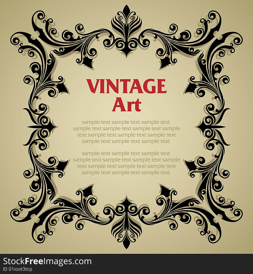 Vector vintage template frame In flower style