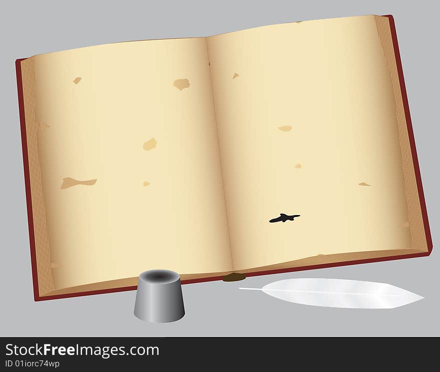 An old book with a pen. Vector illustration