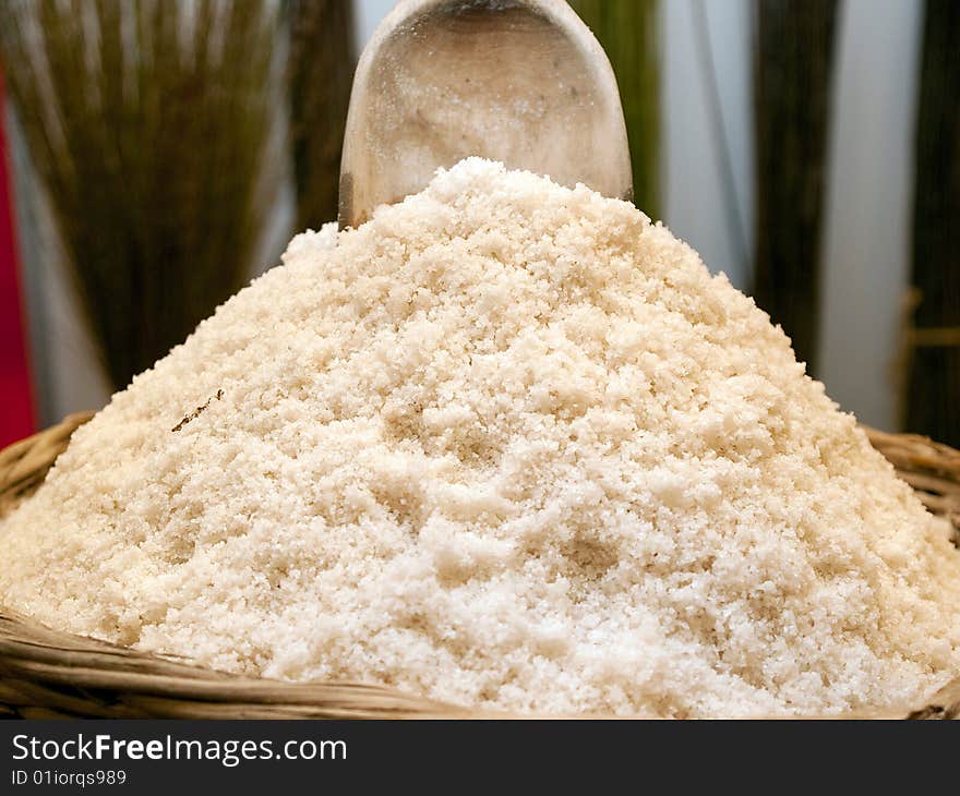 Natural healthy sea salt in a basket