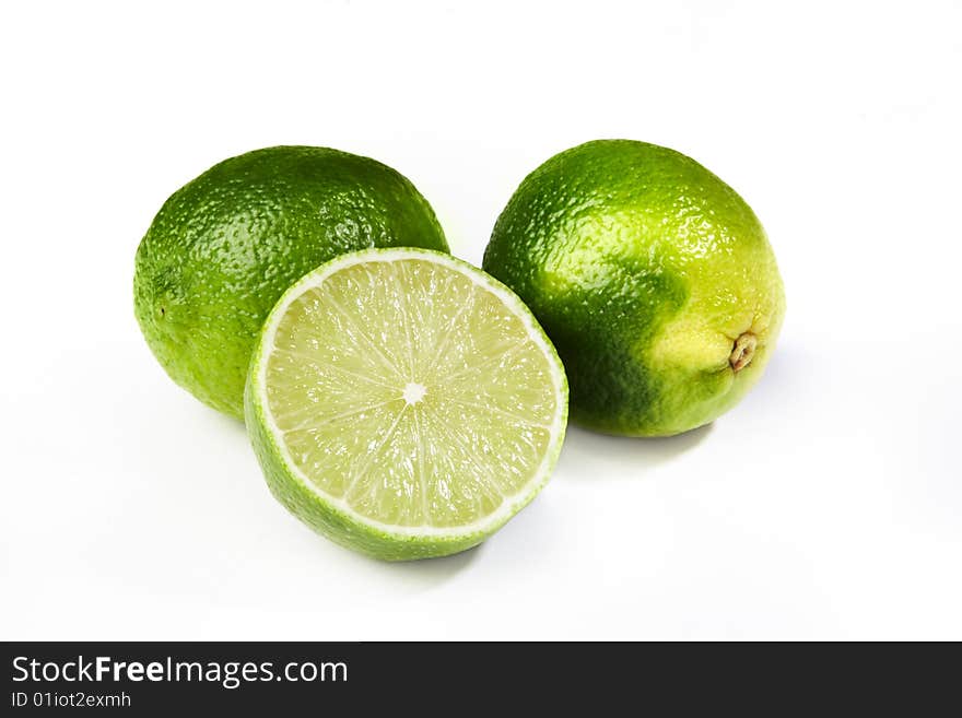 Fresh sliced lime fruit isolated on white background