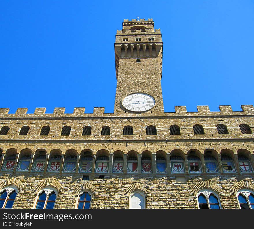 View of main tower of Palazzo Vecchio, Florence, Italy