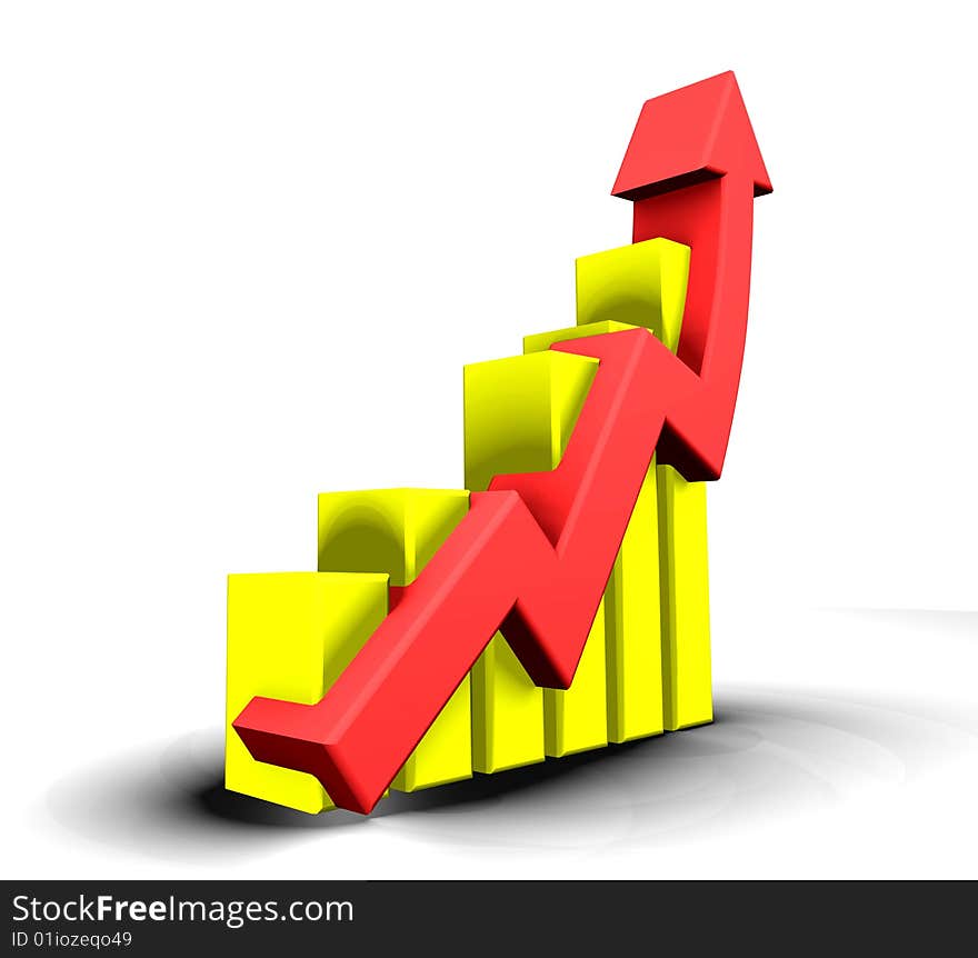 Statistics graphic yellow and red - 3d made