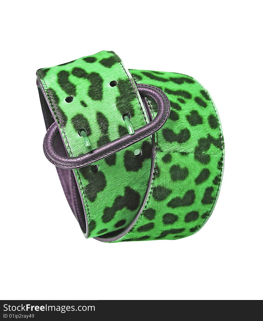 Green leopard leather belt