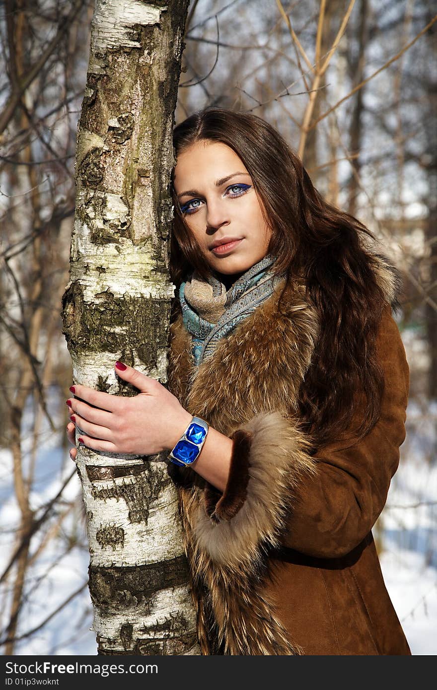 Fashion woman in the winter forest. Fashion woman in the winter forest