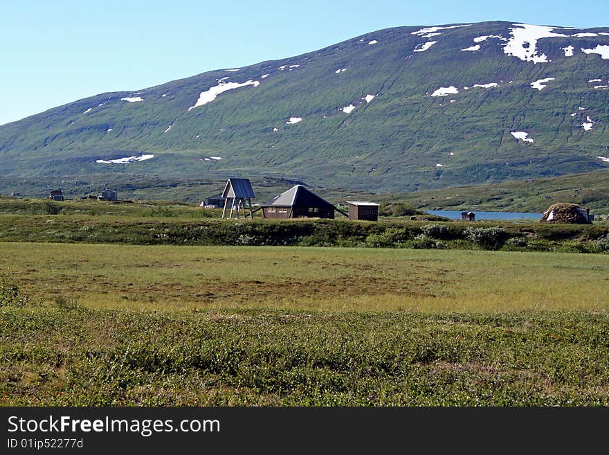 Sami cottages in Sarek, Sweden.