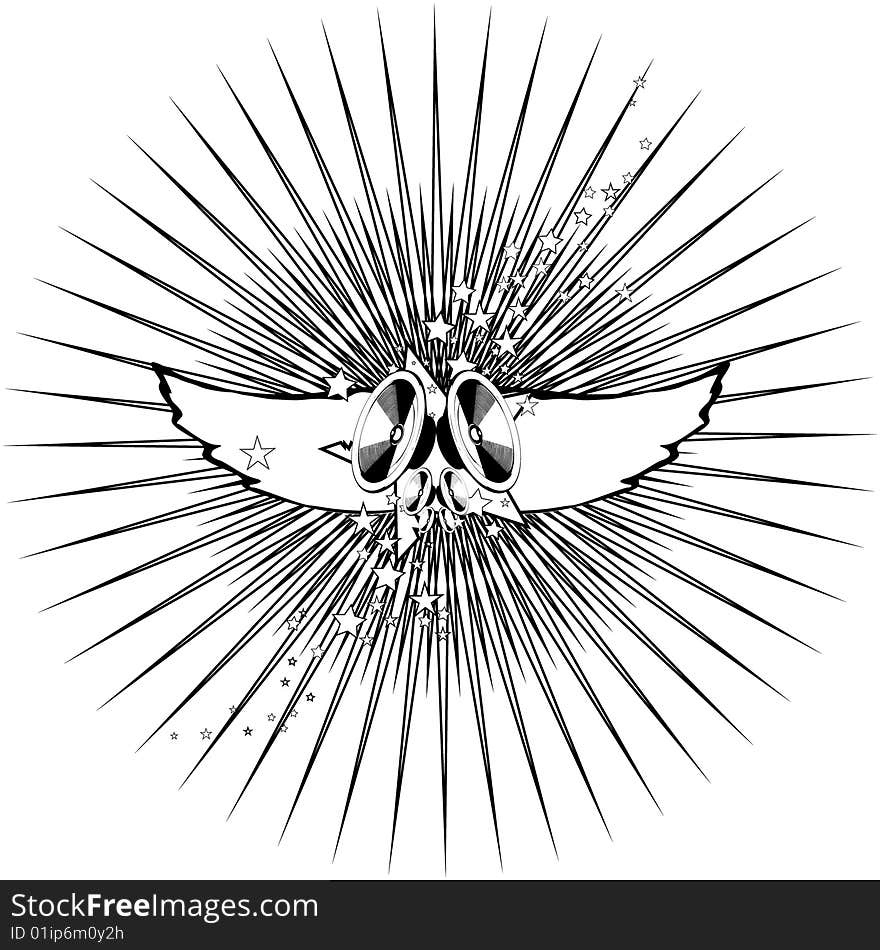 Musical wings on a background a Star. vector illustration