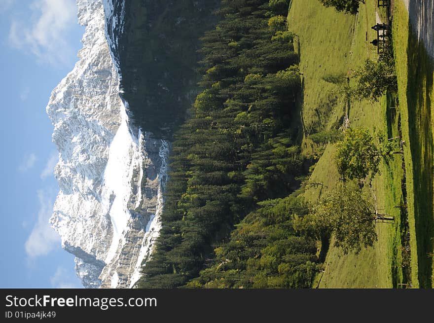 A view in an alpine valley. A view in an alpine valley.