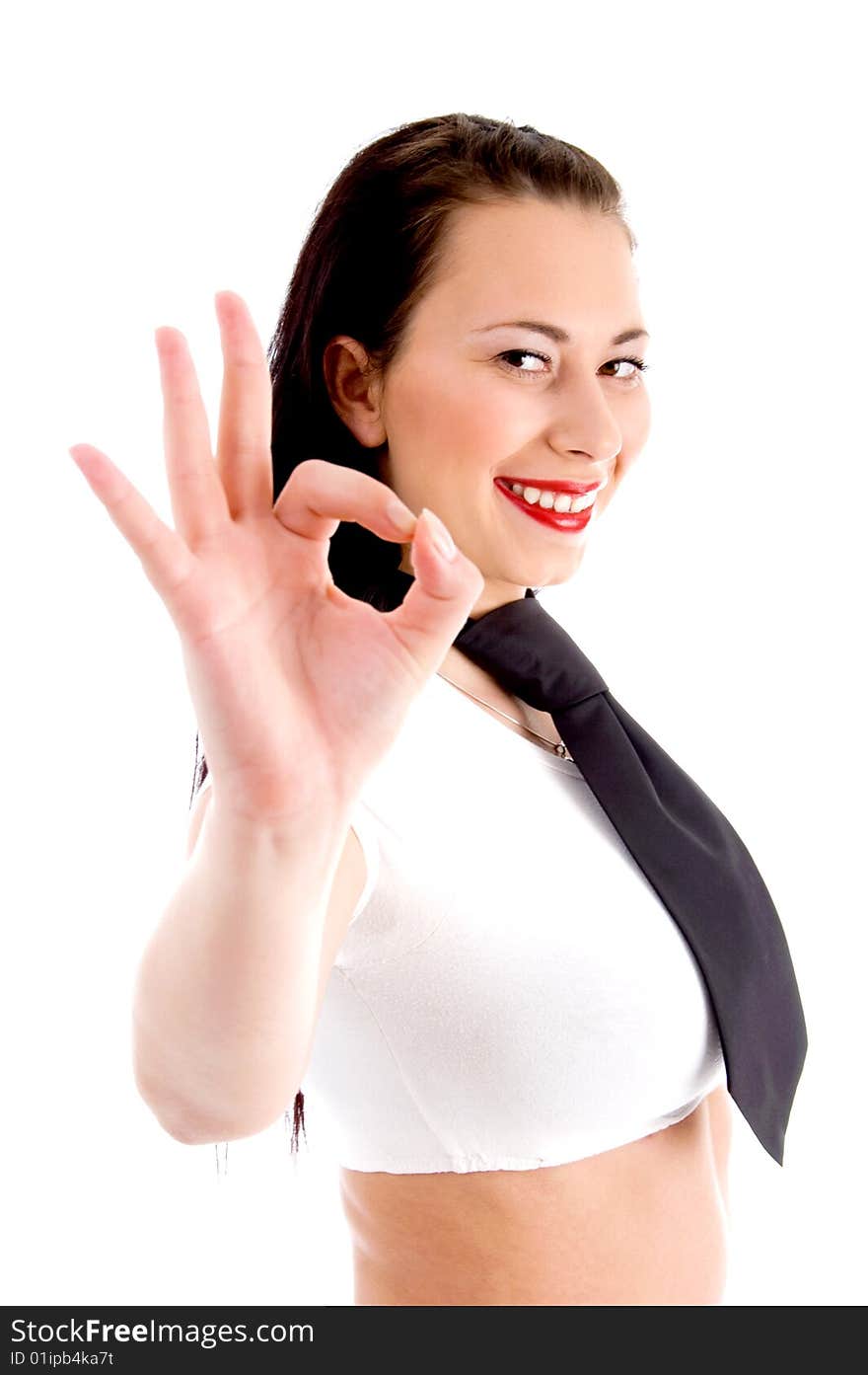 American female posing with hand gesture