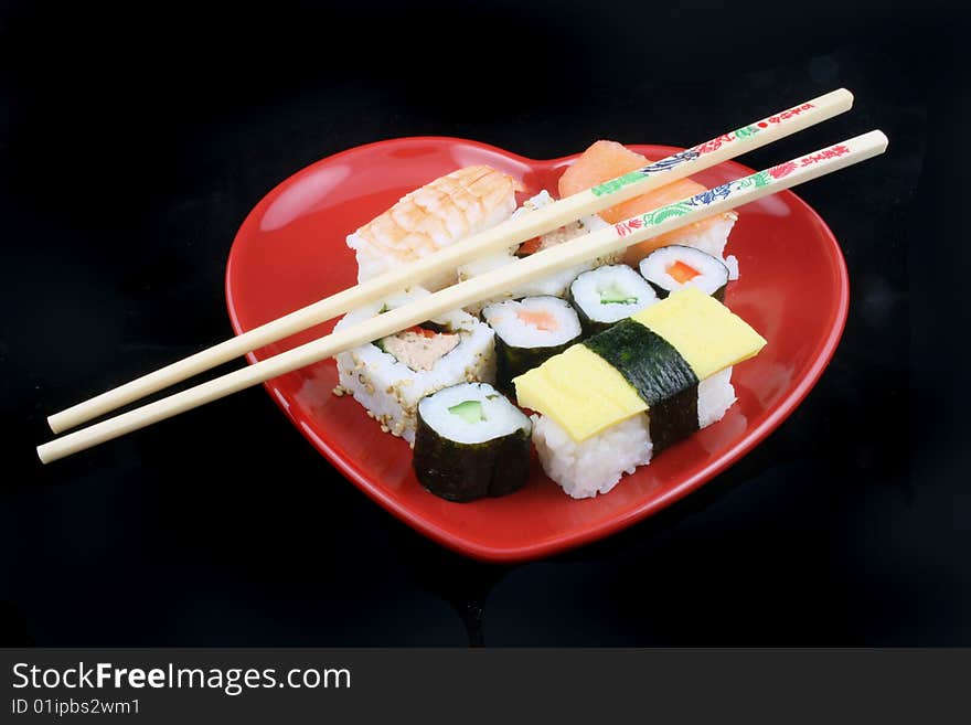 Isolated shot of Sushi on a Black Background